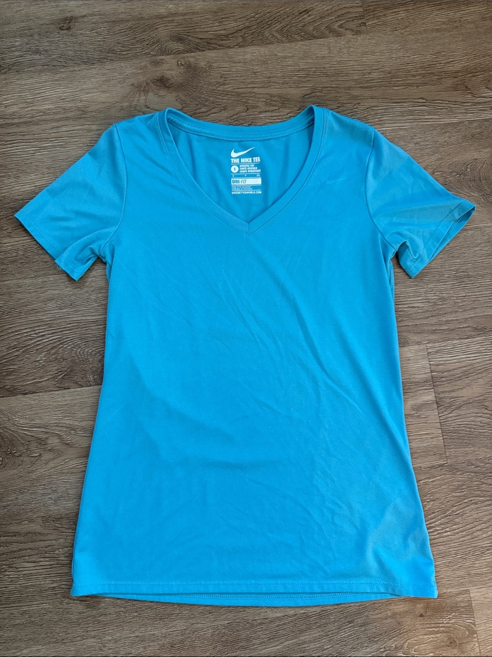 Nike Women's Short-Sleeve V-Neck Dri Fit Tee - Bright Aqua